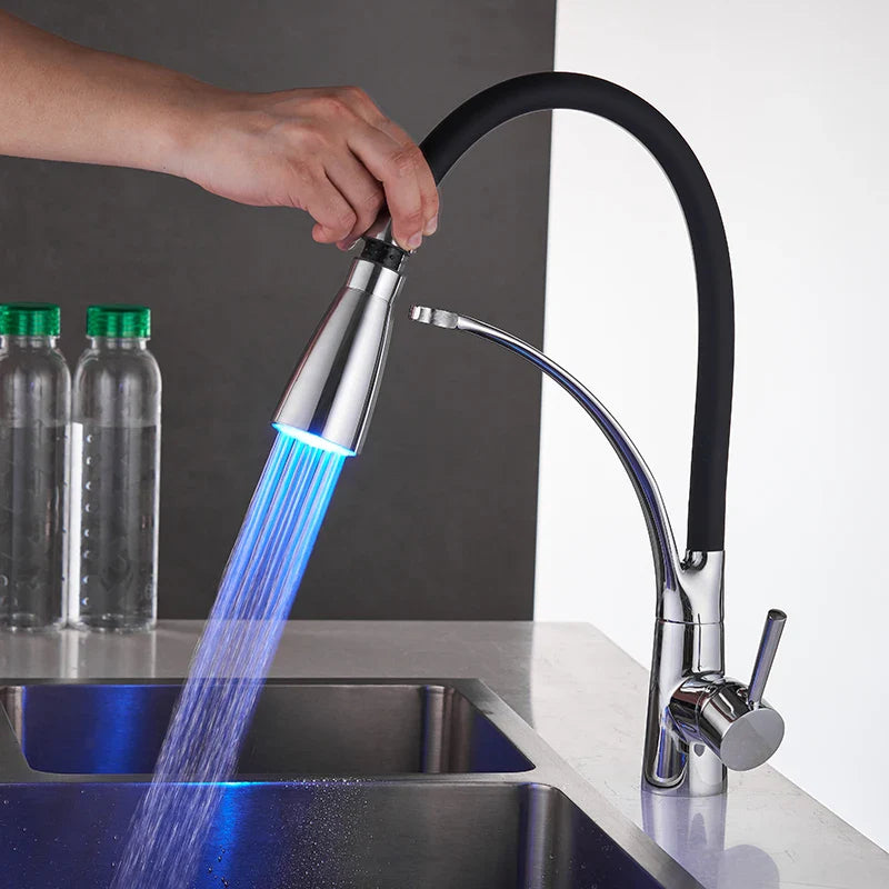 Afralia™ LED Kitchen Faucet with Rubber Design and Single Handle Pull Down