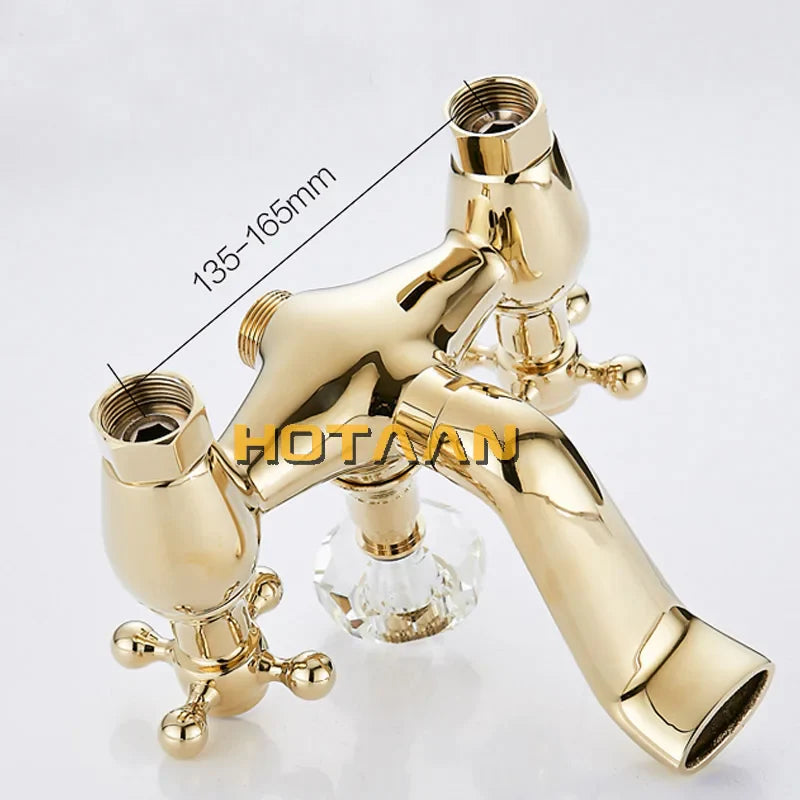 Afralia™ Gold Finish Bath Tub Faucet with Ceramic Handle and Handheld Shower AI-5329