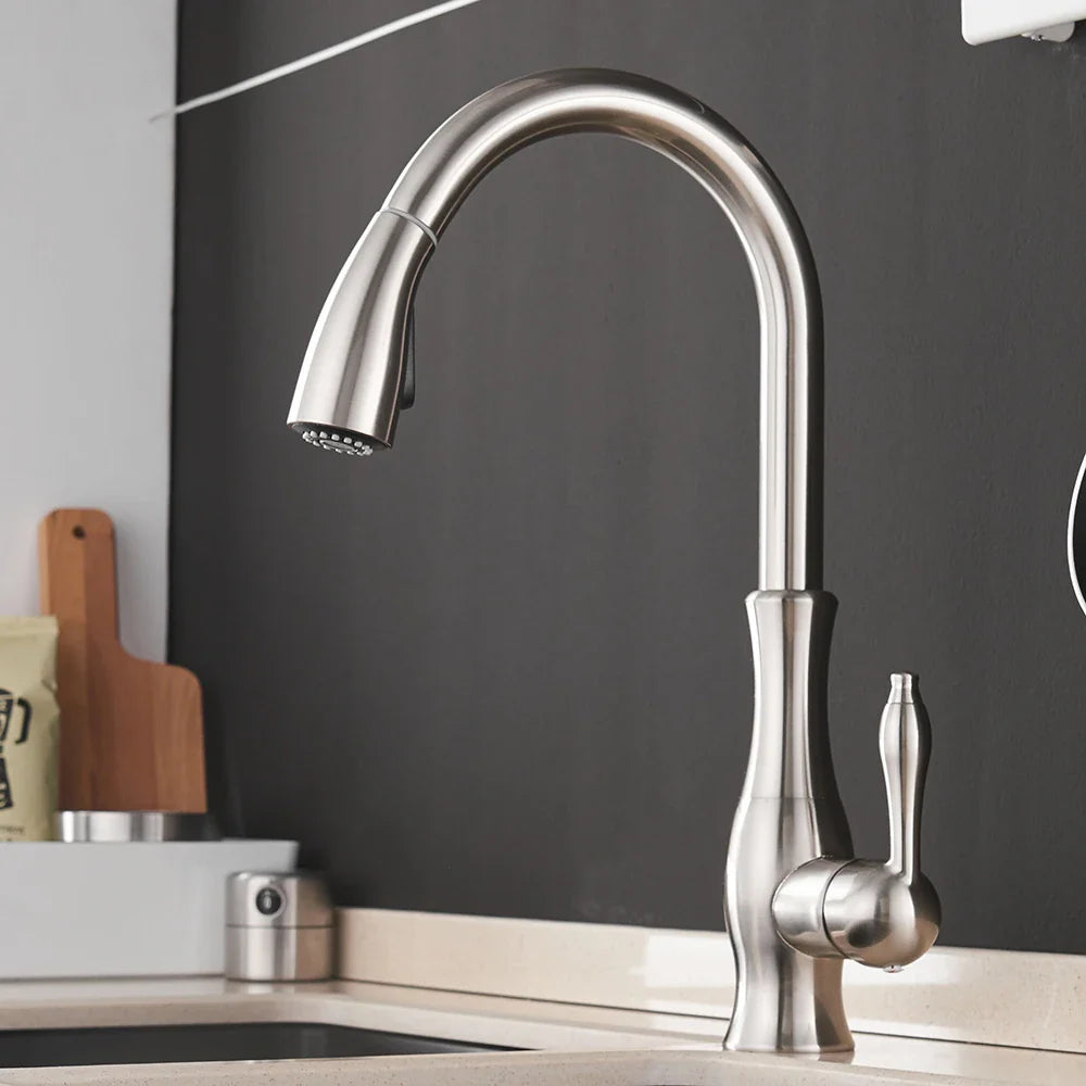 Afralia™ Black Single Handle Pull Out Kitchen Faucet - Swivel 360° Water Mixer Tap