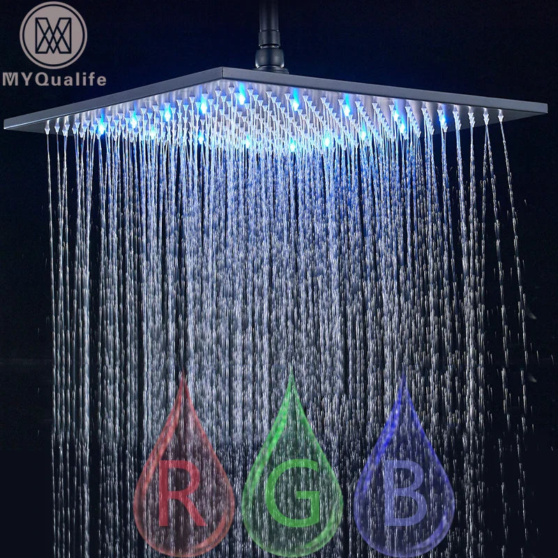 Afralia™ 16" Square LED Light Rainfall Shower Head - Color Changing Brass Showerhead