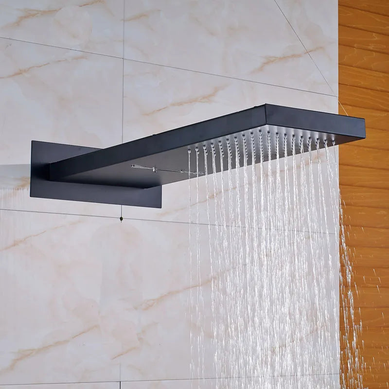 Afralia™ Matte Black Shower Mixer Faucet Set with Rainfall Waterfall Shower Head