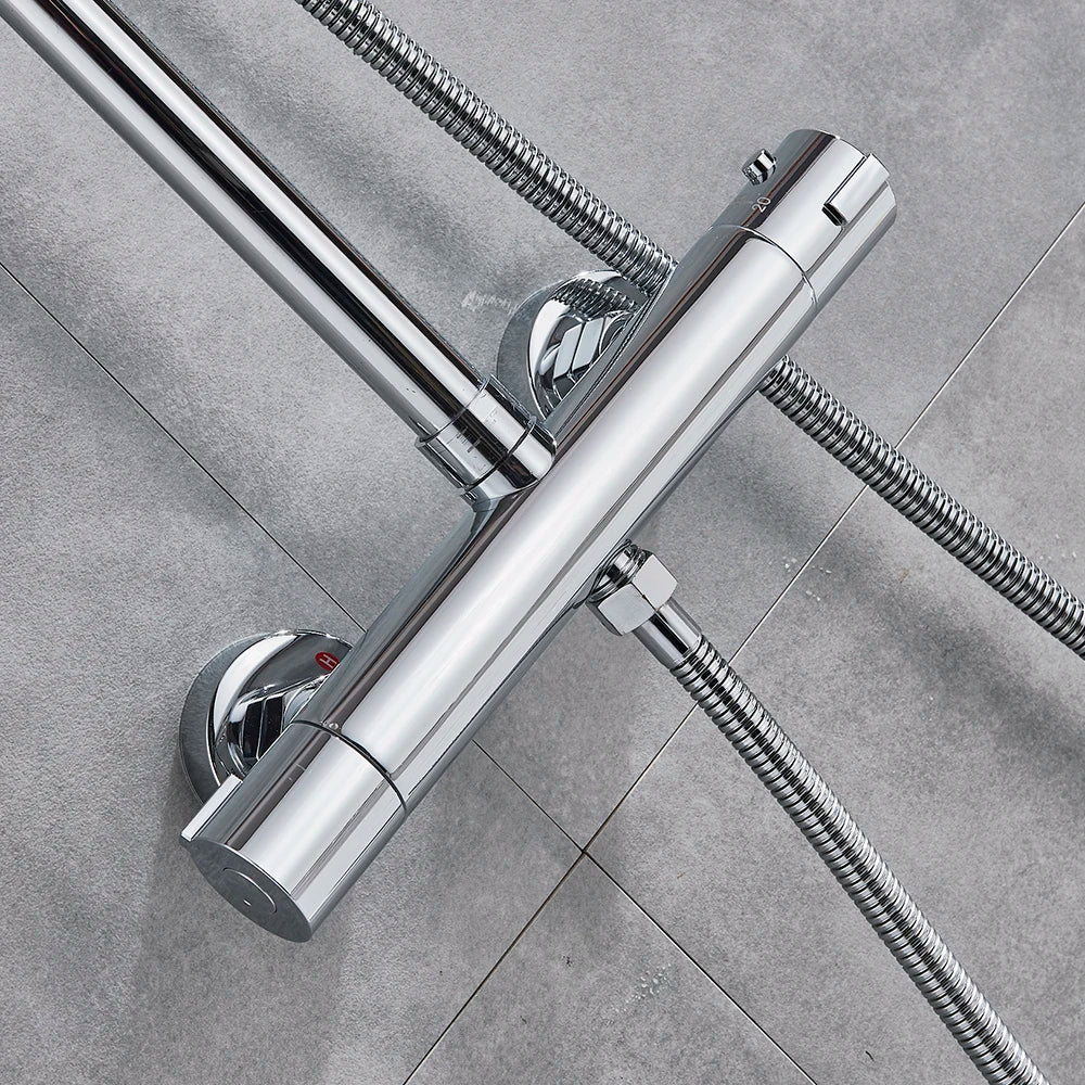 Afralia™ Chrome Thermostatic Shower Mixer Tap Hot Cold Bathroom Faucet
