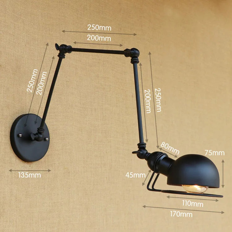 Afralia™ Loft Style Adjustable Swing Arm Wall Sconce - Industrial Retro Vintage Wall Light