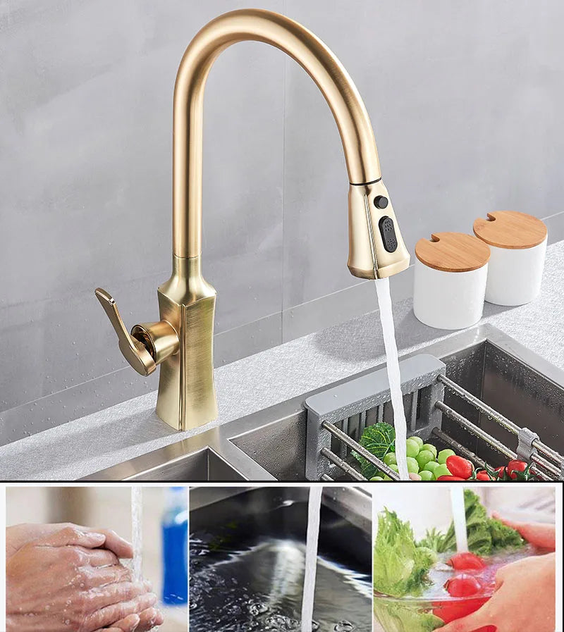 Afralia™ Gold Single Handle Kitchen Faucet: Hot and Cold Water Tap