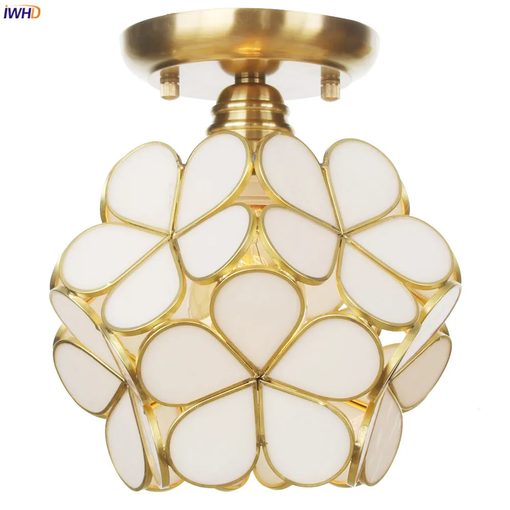 Afralia™ White Glass LED Ceiling Light Fixture, Nordic Modern Copper Ceiling Lamp