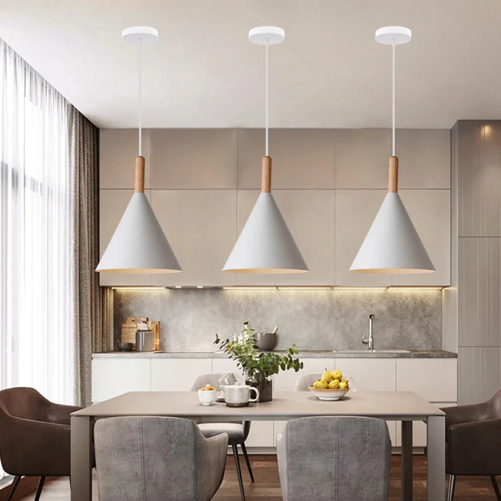 Afralia™ Nordic Wood LED Pendant Lights for Modern Kitchen Bars Bedroom Decor