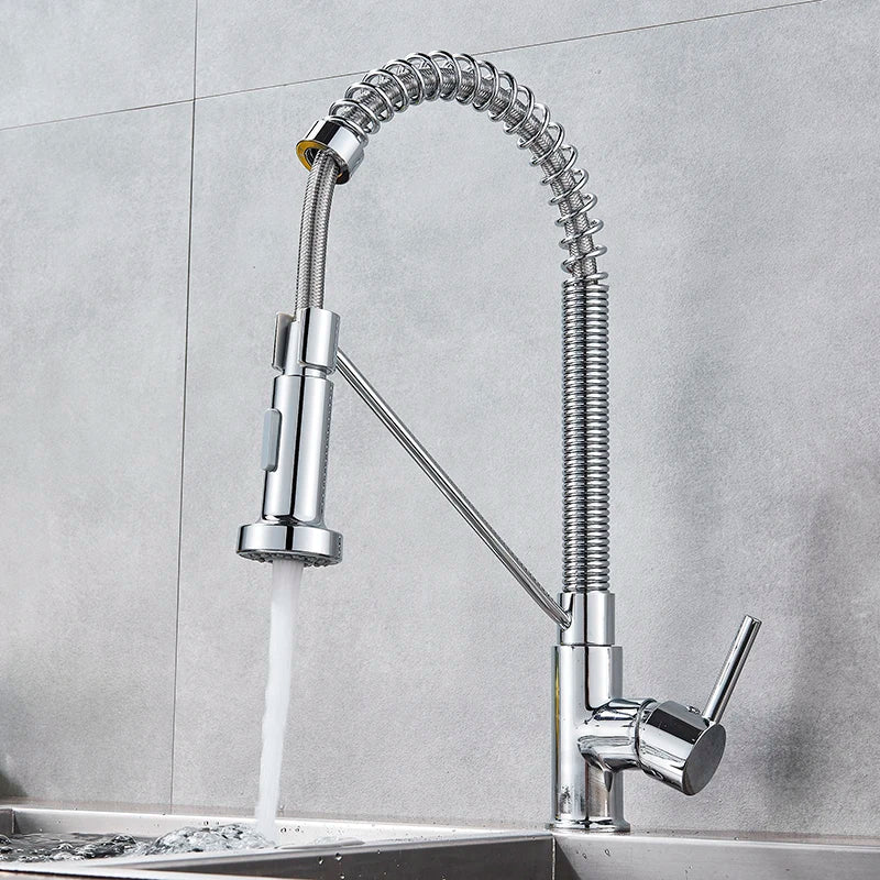 Afralia™ Chrome/Black Kitchen Faucet Pull Down - Single Handle 360° Rotation Mixer Tap