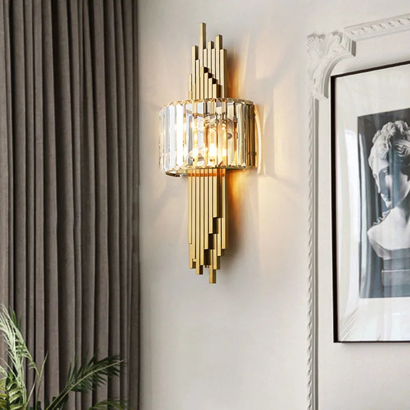 Afralia™ Crystal Gold Wall Lamp | Modern Minimalist LED Indoor Lighting for Living Room & Bedroom