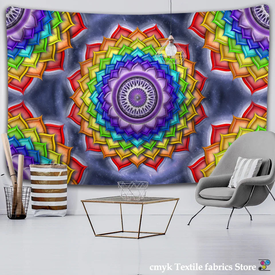 Afralia™ Colorful Mandala Chakra Tapestry for Boho Decor and Yoga Mats