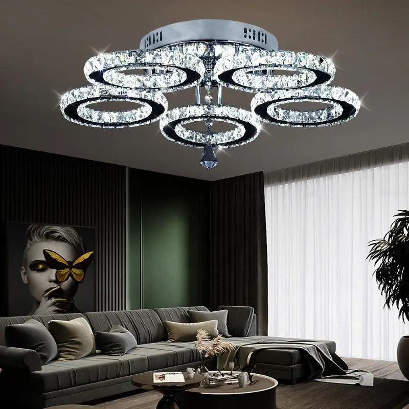 Afralia™ Crystal LED Ceiling Light Rings - Stainless Steel Plafonnier Lamp
