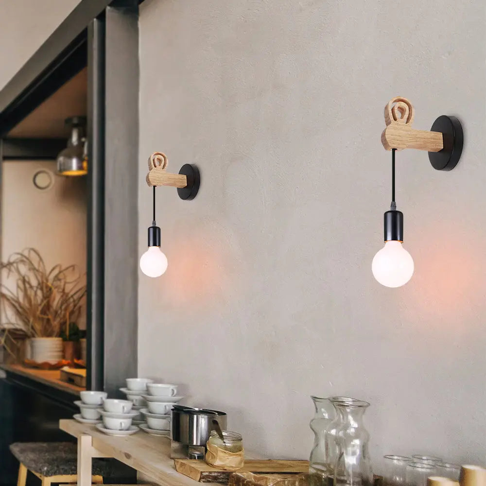 Industrial Iron Wood Wall Lamp E27 Modern Nordic Sconce by Afralia™ for Home Decor Bedroom