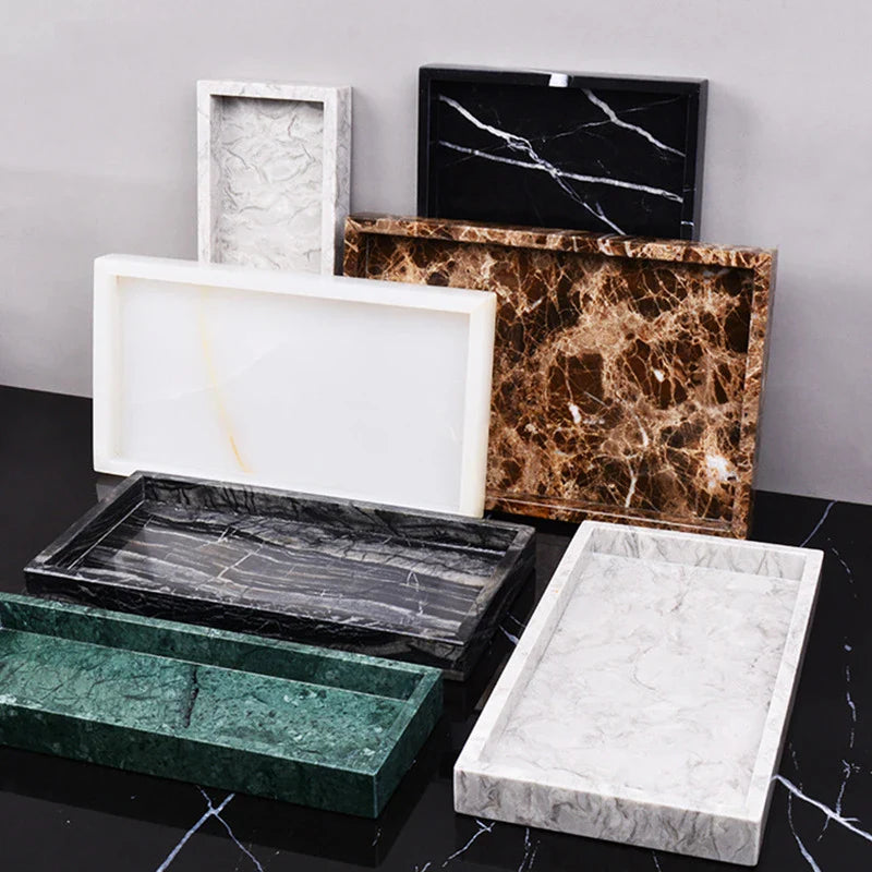 Afralia™ Marble Tray with Handle for Luxury Bathroom Vanity Storage