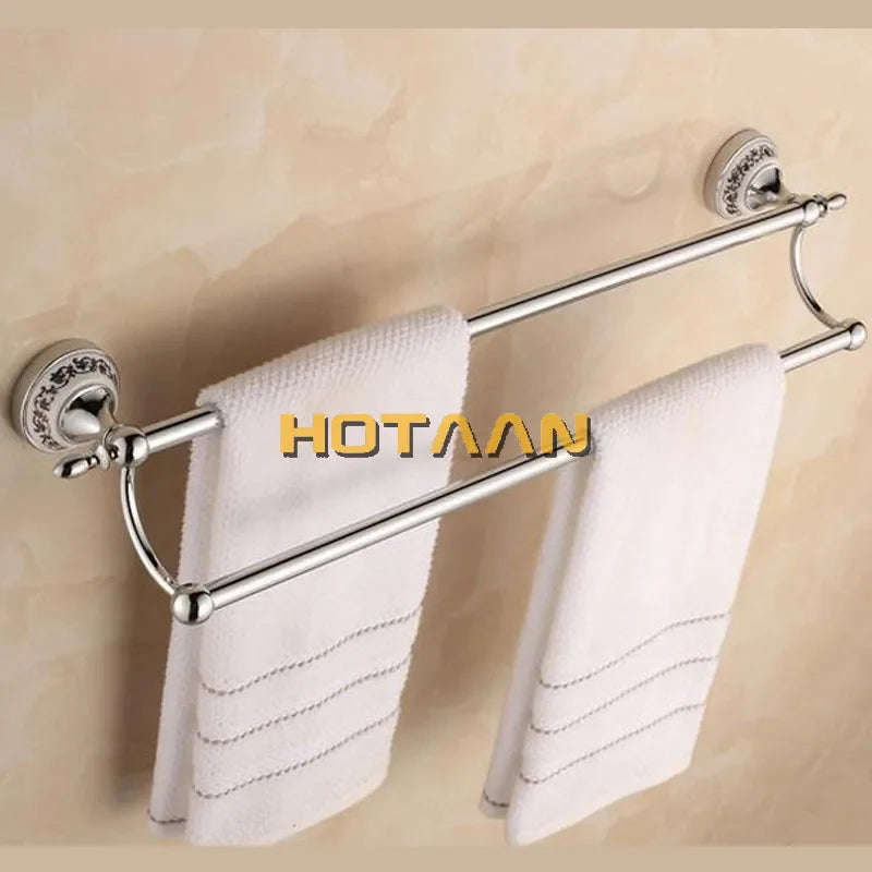 Afralia™ Ceramic Stainless Steel Bathroom Accessories Set, Wall Mounted Luxury Towel Rack Chrome