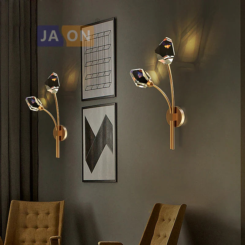Afralia™ Postmodern Crystal Stone Wall Sconce for Bedroom & Corridor