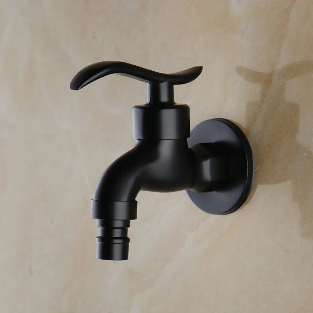 Afralia™ Matte Black Wall Mount Washing Machine Faucet - Black Basin Sink Tap