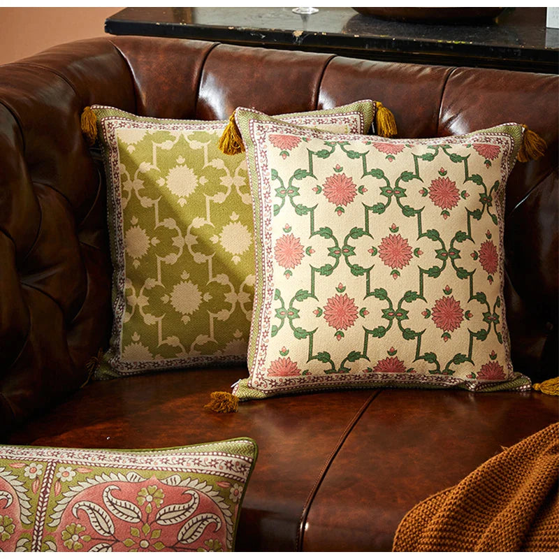 Afralia™ Datura Flowers Print Wool Velvet Mandala Cushion Cover Luxe Pillow Case