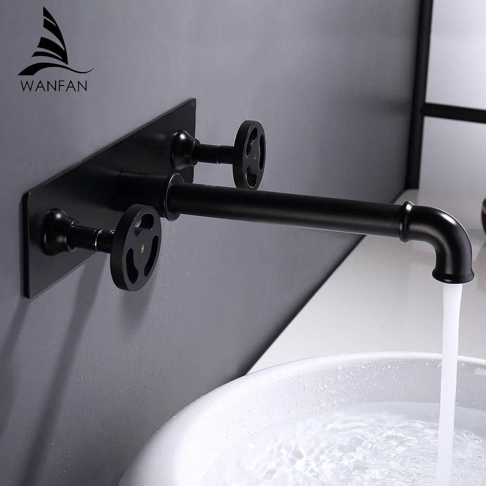 Afralia™ Industrial Style Wall Mounted Black Basin Faucet with Dual Handles