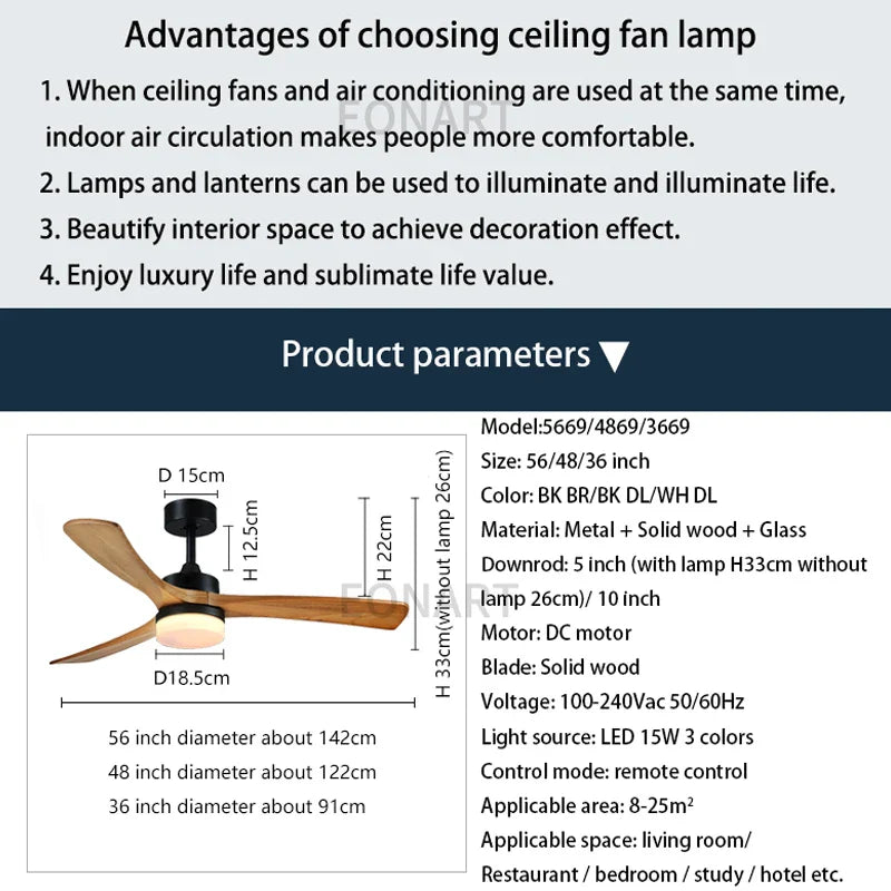Afralia™ Modern Wood DC Ceiling Fan with Remote Control - Simple, Stylish, Solid Wood Design