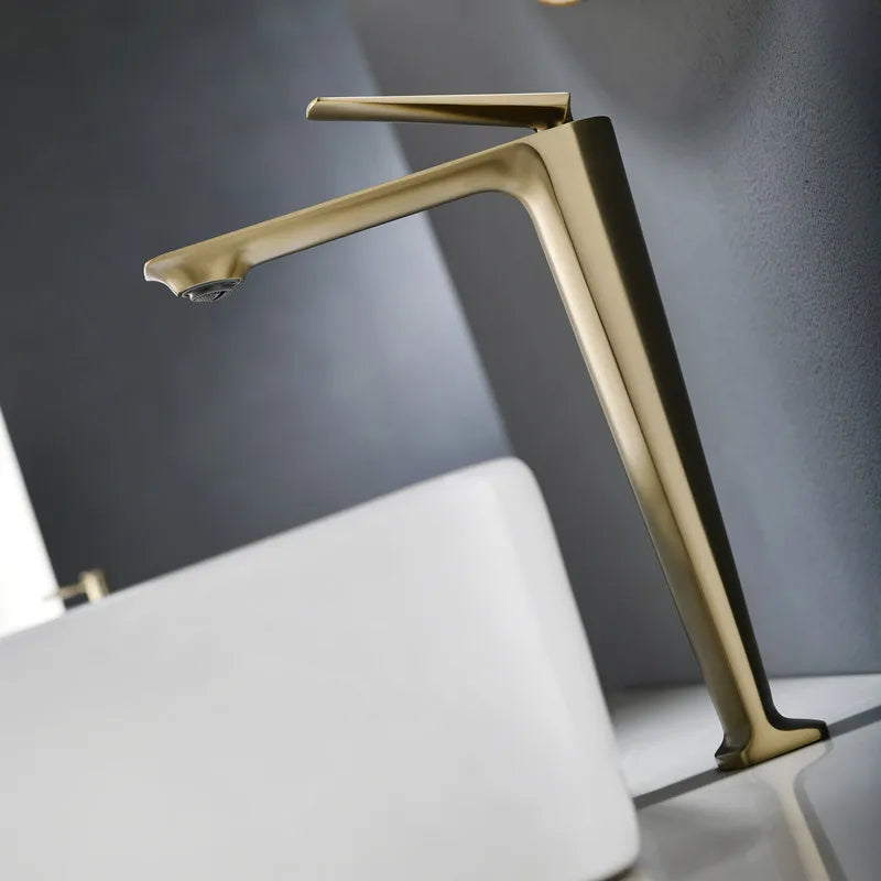 Afralia™ Brushed Gold Basin Faucet - Hot/Cold Sink Tap - Deck Mount Mixer