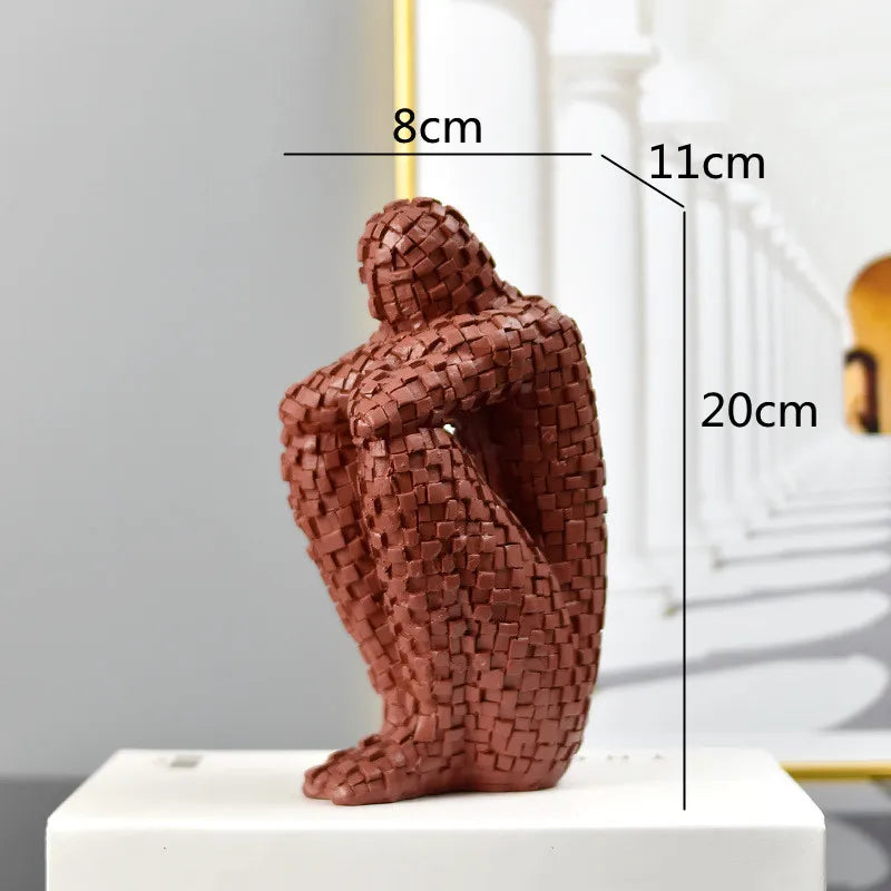 Afralia™ Golden Man Thinker Abstract Sculpture Statue for Home Decor