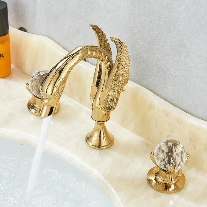 Afralia™ Gold Swan Basin Faucet - Dual Crystal Handle Bathroom Mixer Tap - Cold/Hot Water