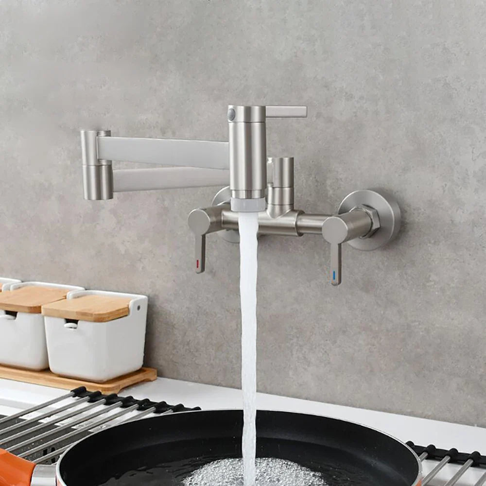 Afralia™ Wall-Mounted Folding Kitchen Faucet | Cold & Hot Sink Mixer Rotation Tap