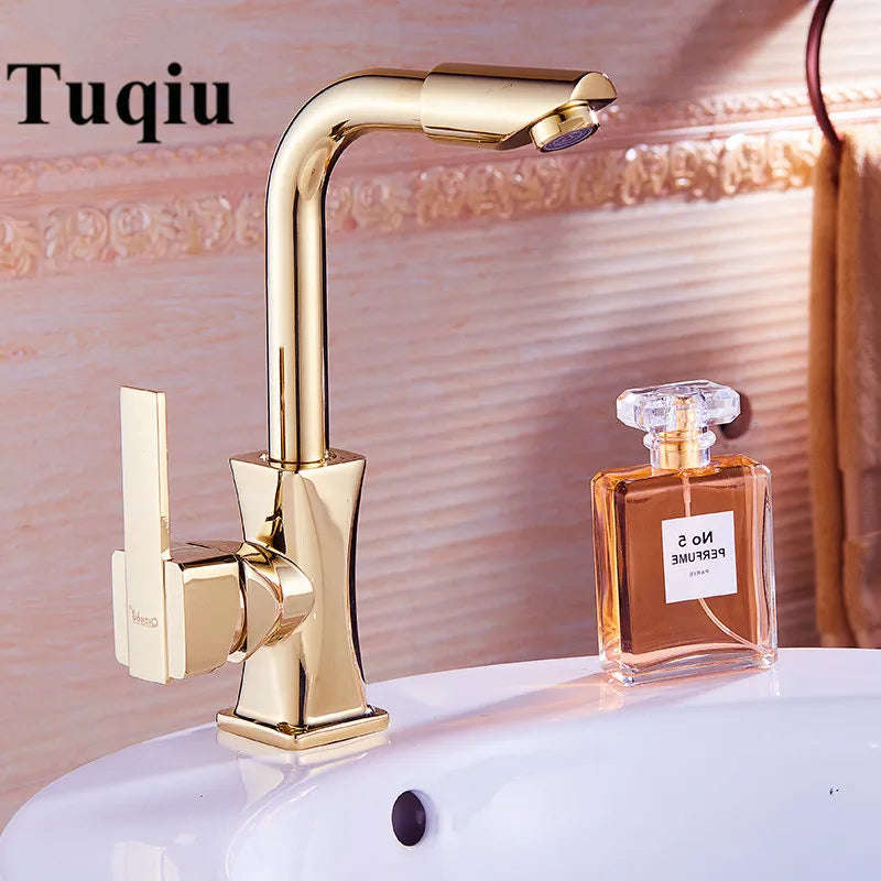 Afralia™ Brass Basin Faucet Swivel Spout Vanity Sink Mixer - Gold/Rose Gold/Chrome