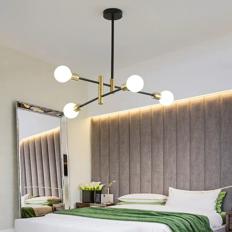 Afralia™ Wrought Iron Glass LED Chandelier Light for Living Dining Bedroom Decor