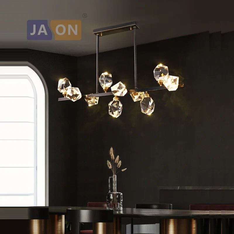 Afralia™ Crystal Copper Black LED Chandelier for Dinning Room