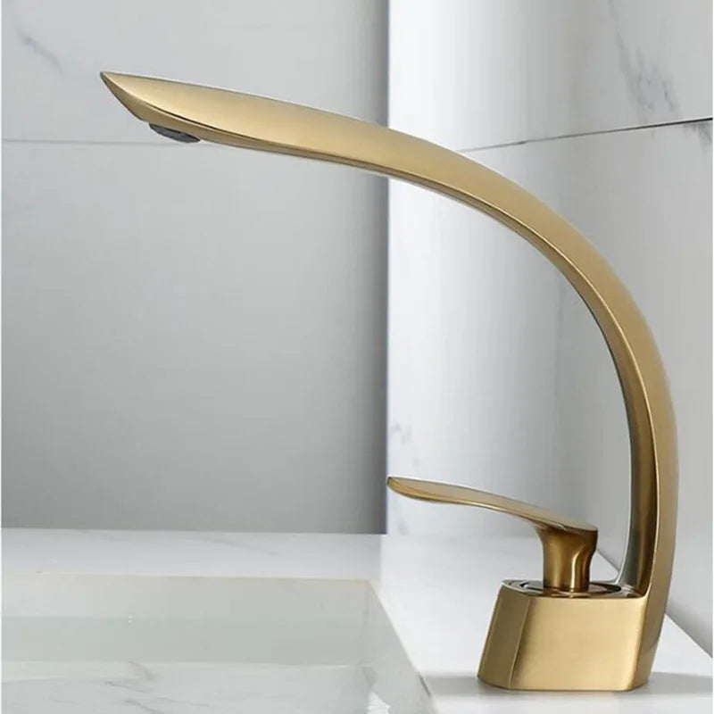 Afralia™ Brushed Gold Basin Faucet: Grey/Black Bathroom Mixer Tap, Waterfall Design with Single Handle