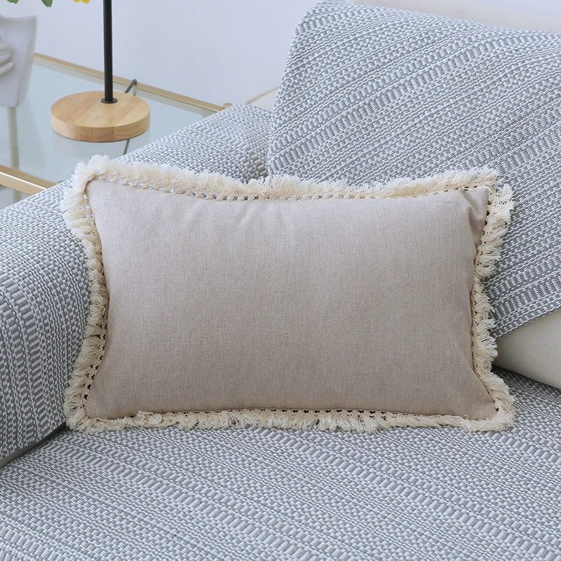 Afralia™ Boho Style Tassel Pillow Cover Set for Sofa Bed, Beige Grey Blue Yellow