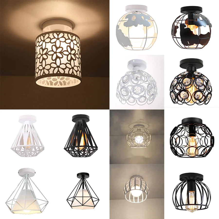 Afralia™ Vintage Iron Ceiling Light E27 LED Modern Lighting for Bedroom Corridor Balcony