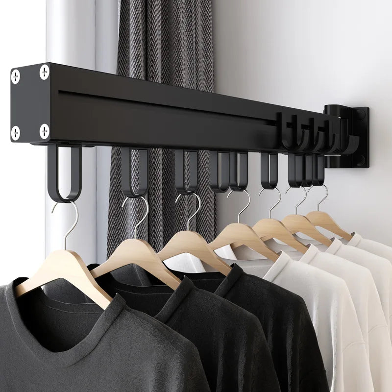 Afralia™ Aluminum Clothing Hanger Organizer Rack Black Foldable Laundry Drying Rack