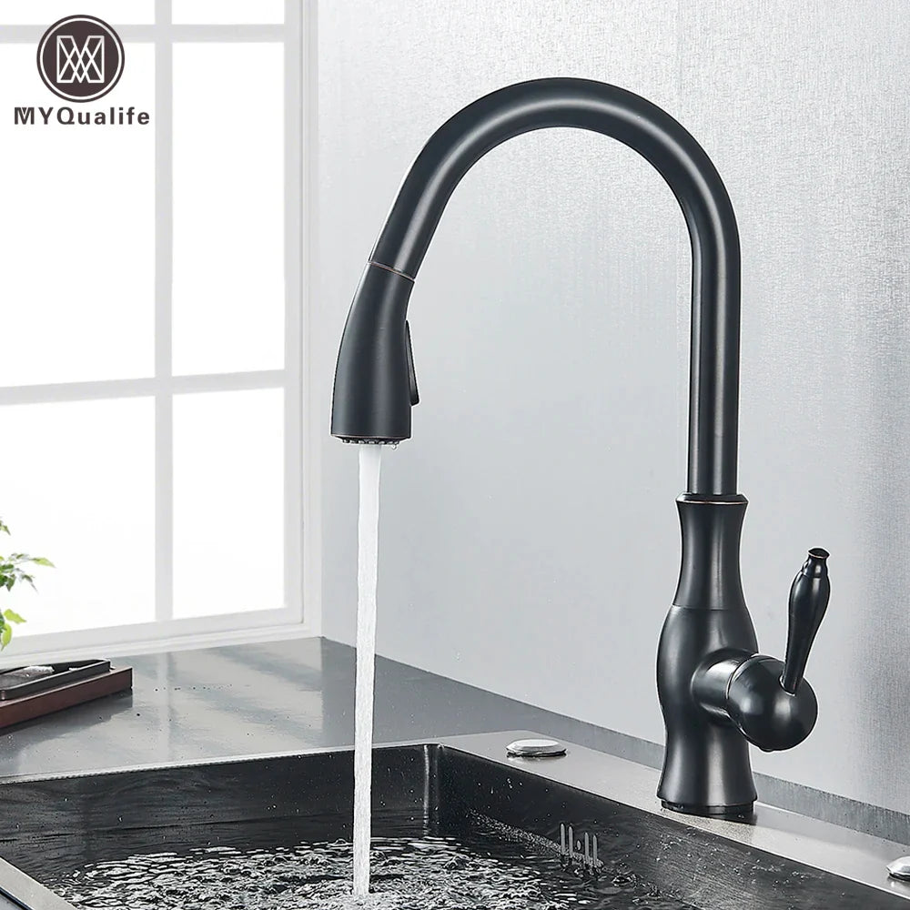 Afralia™ Black Kitchen Faucet: Single Handle Hot & Cold Mixer with 360 Rotation