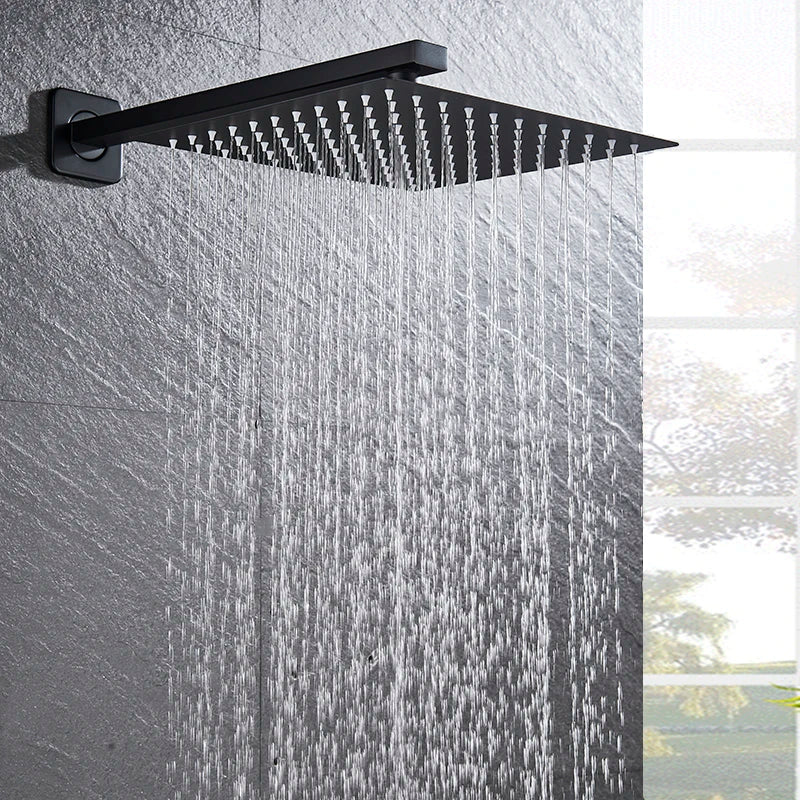 Afralia™ Matte Black Rain Shower Head Set with Wall Mounted Arm for Bathroom