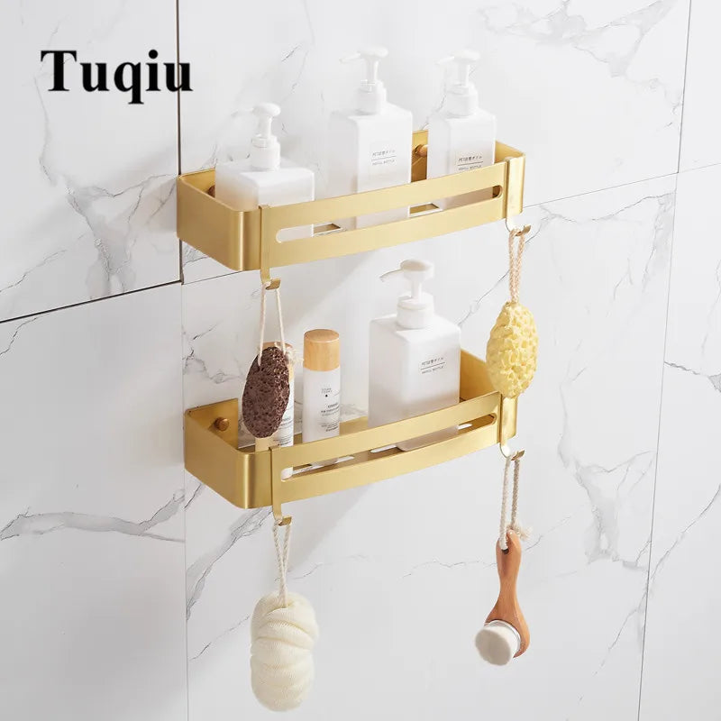 Afralia™ Brushed Gold Aluminum Corner Shower Shelf with Soap Dish
