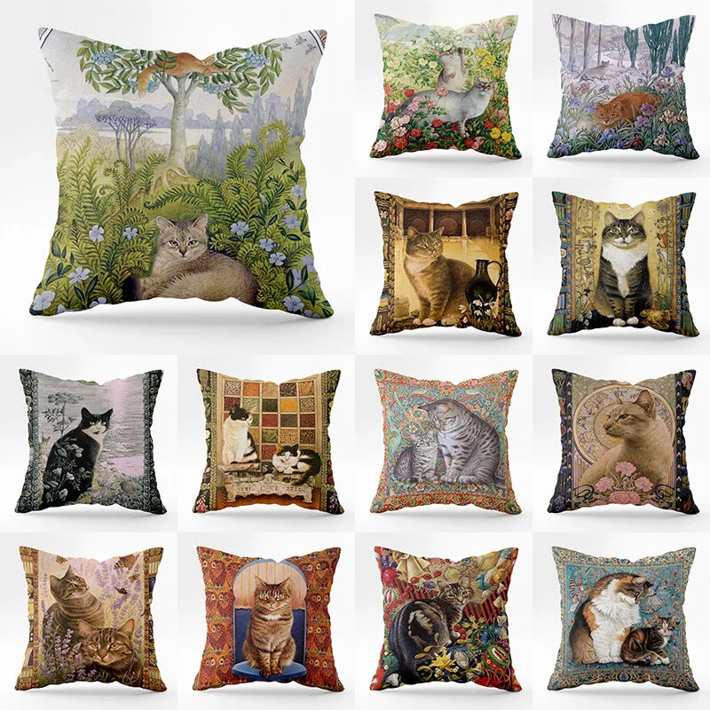 Afralia™ Vintage Cat Peach Skin Sofa Pillowcase - Wholesale Square Cushion Cover