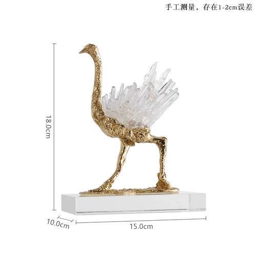 Afralia™ Golden Crane Copper Crystal Handmade Home Decor Craft