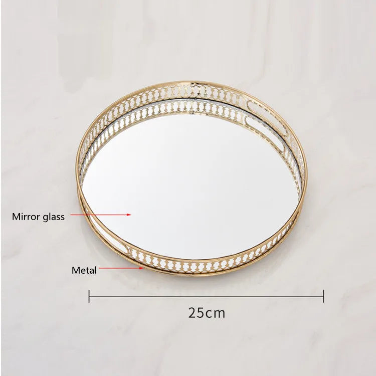 Afralia™ Elegant Gold Mirror Glass Storage Tray for Jewelry and Small Items