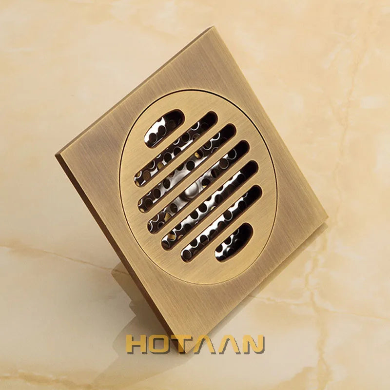 Afralia™ Antique Brass Flower Art Bathroom Accessory Floor Drain Waste Grate - 100mm*100mm