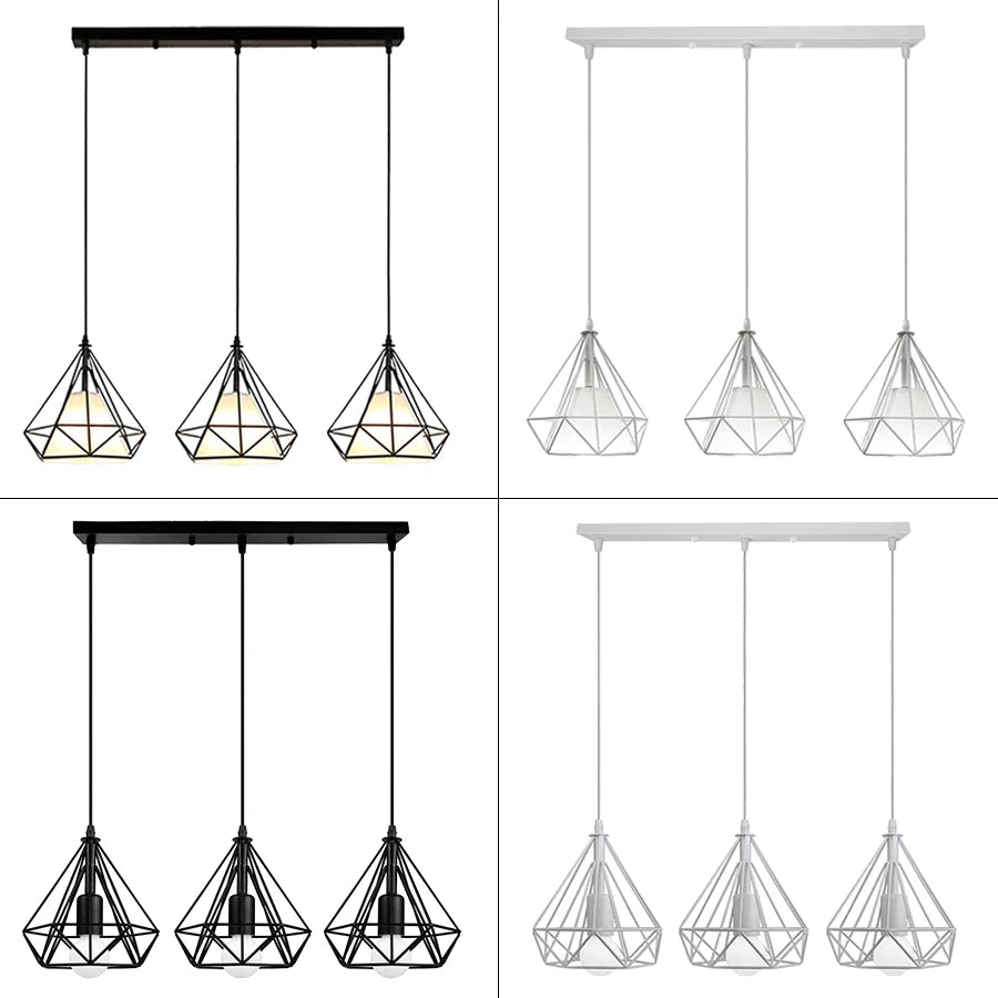 Afralia™ Metal Diamond Cage Pendant Light for Kitchen Bar Restaurant