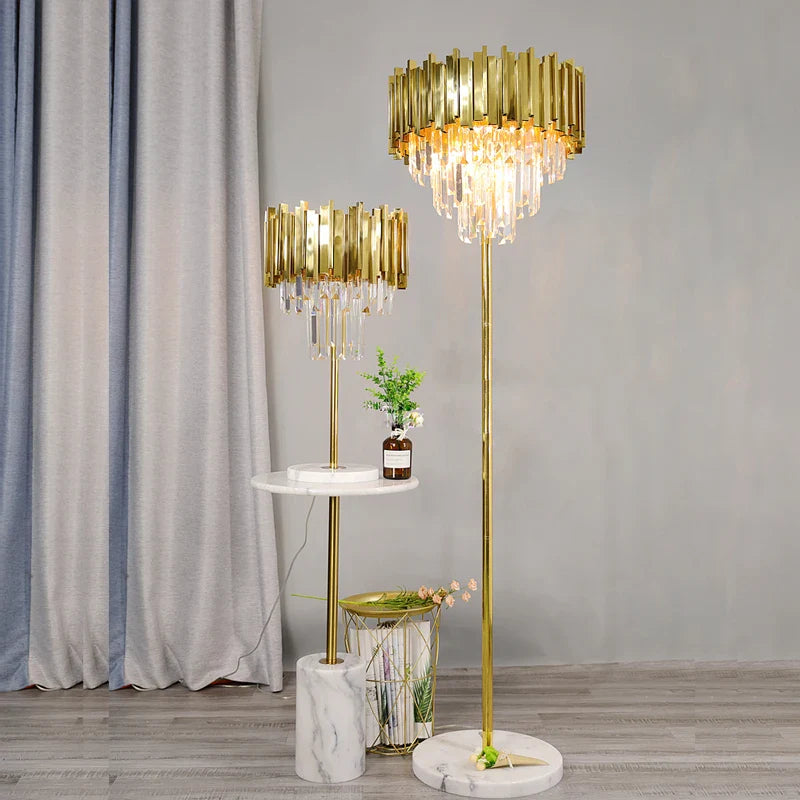 Afralia™ Crystal Marble LED Floor Lamp - Art Deco Golden Black Stainless Steel