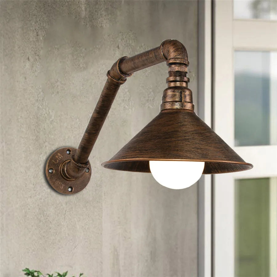 Afralia™ Iron Rust Water Pipe Wall Lights Retro Vintage E27 Sconce for Home Decor