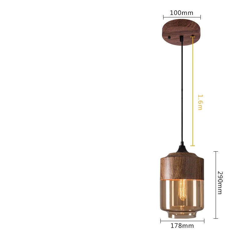 Afralia™ Nordic Wood Color LED Glass Pendant Lights for Dinning Room, Bedroom, Cafe - Modern Hanging Lamp