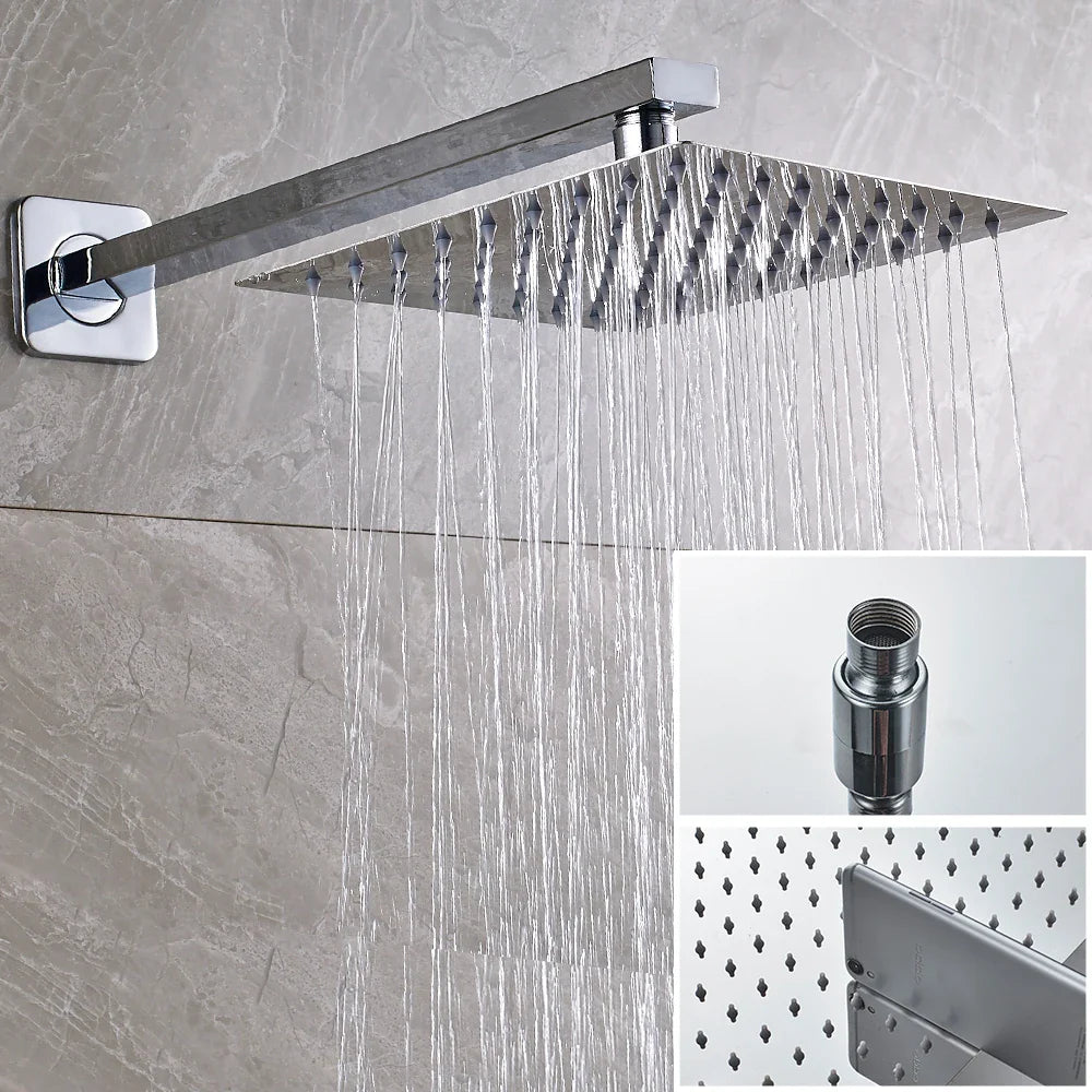 Afralia™ Chrome Shower Faucet Set with Rainfall Shower, Hot/Cold Mixer, Handshower, Rotate Spout