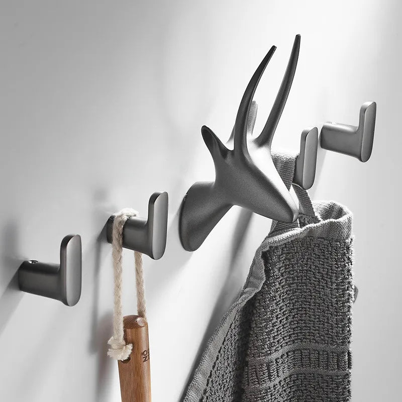 Afralia™ Gun Grey Robe Hooks: Wall Mount Towel Hanger for Bathroom, Clothes, Hat, Coat