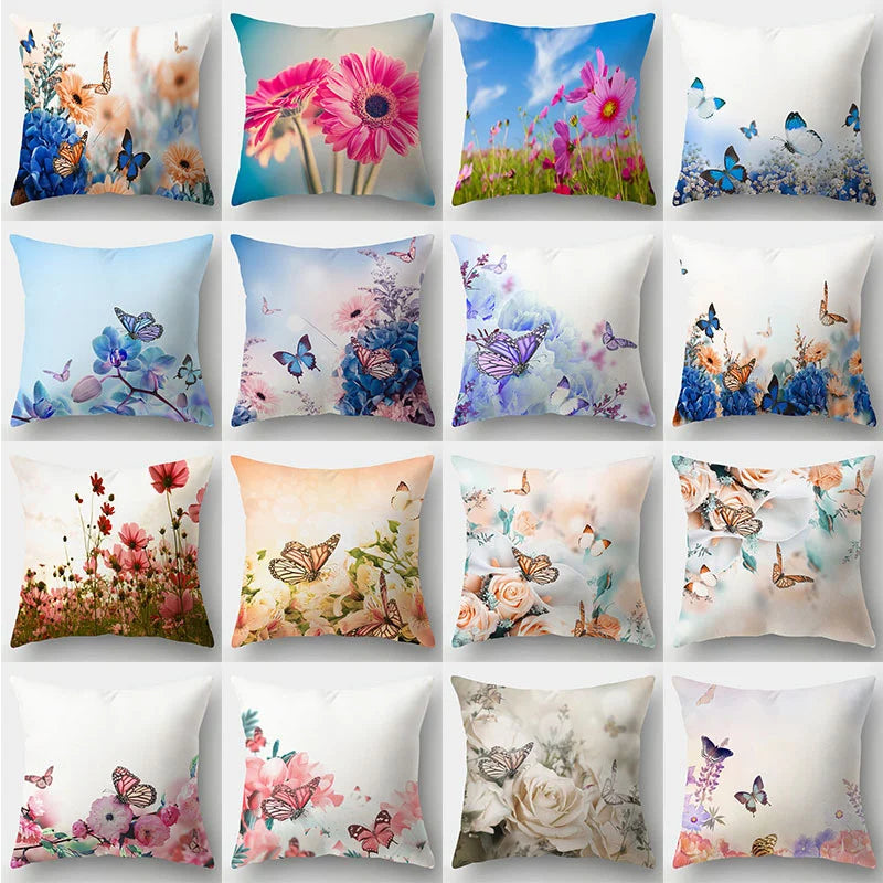Afralia™ Butterfly Flower Pillow Case: Colorful Animal Landscape Sofa Cushion Cover