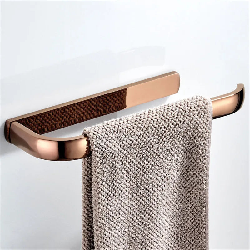 Afralia™ Rose Gold Towel Hanger Wall Mounted - Bathroom Brass Towel Bar Rack - White Towel Holder