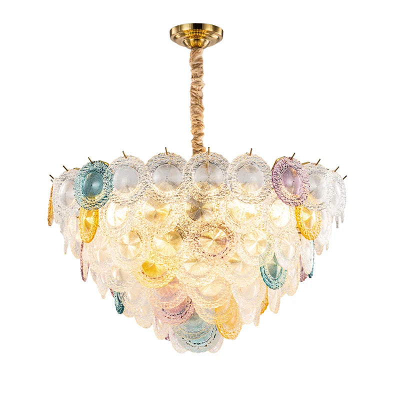 Afralia™ Iron Glass Colorized Chandelier for Foyer - Modern Suspension Lighting