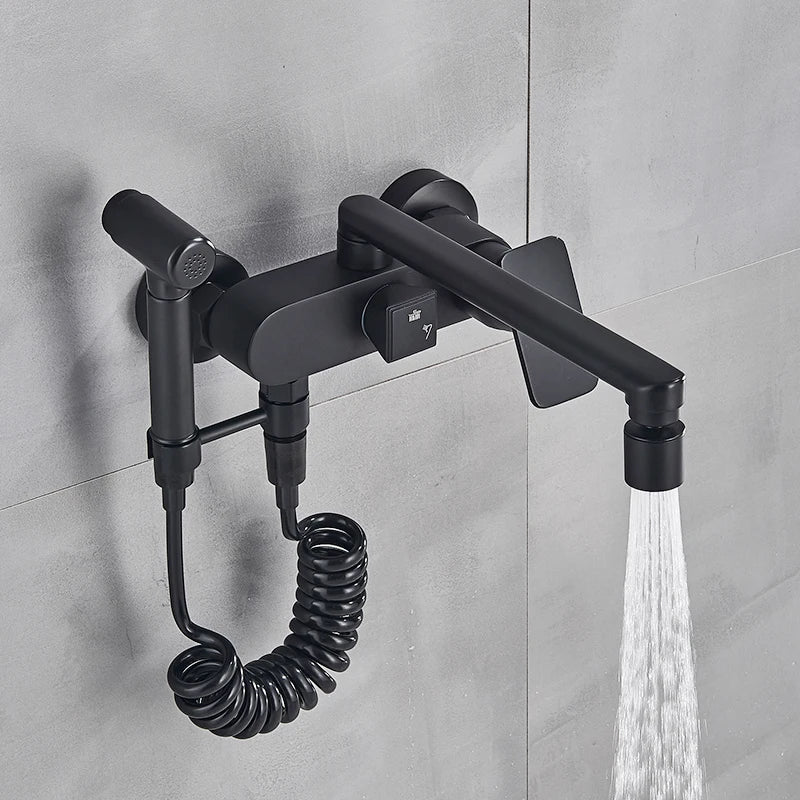 Afralia™ Matte Black Kitchen Faucet with Bidet, Swivel Spout Crane - Hot Cold Mixer Taps